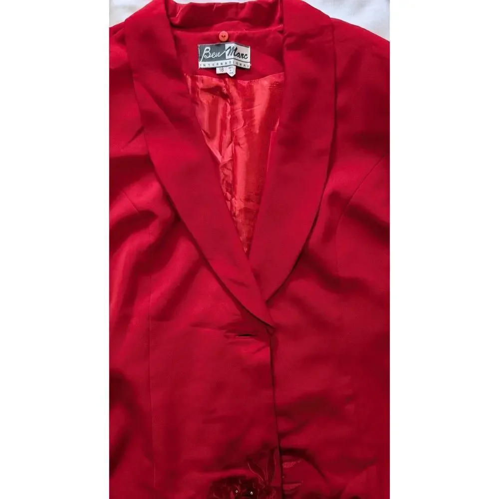 Ben Marc International Fancy Red Skirt Suit Set Plus Size 18 Jewel Button
